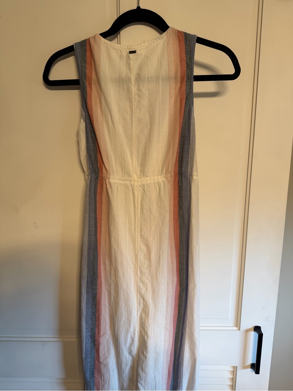 O'Neill Sleeveless Maxi Dress in White, Pink & Blue Stripes